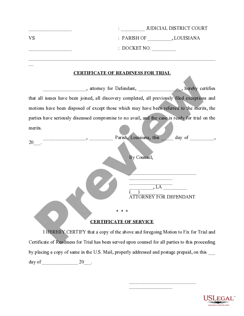 Preview Motion to Fix Case for Trial, with Certificate of Readiness for Trial