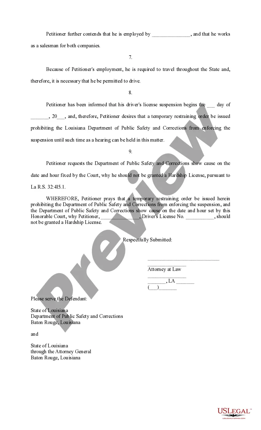 Get Petition for Hardship License Preview Petition for Hardship License