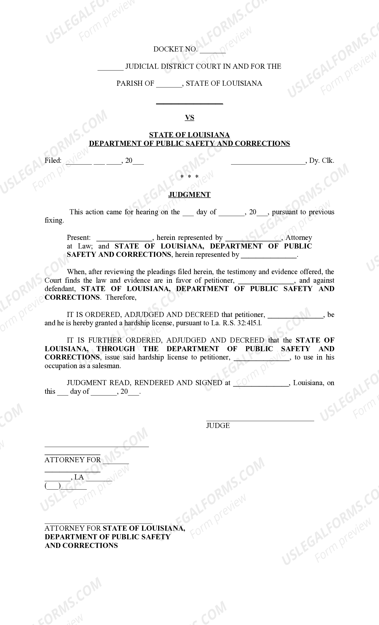 Louisiana Judgment regarding Hardship License La Hardship License