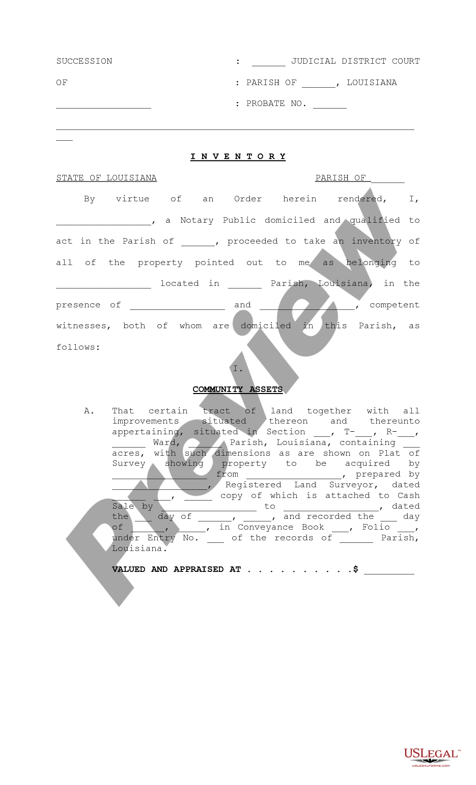 Inventory Probate Form With Will Us Legal Forms 8196
