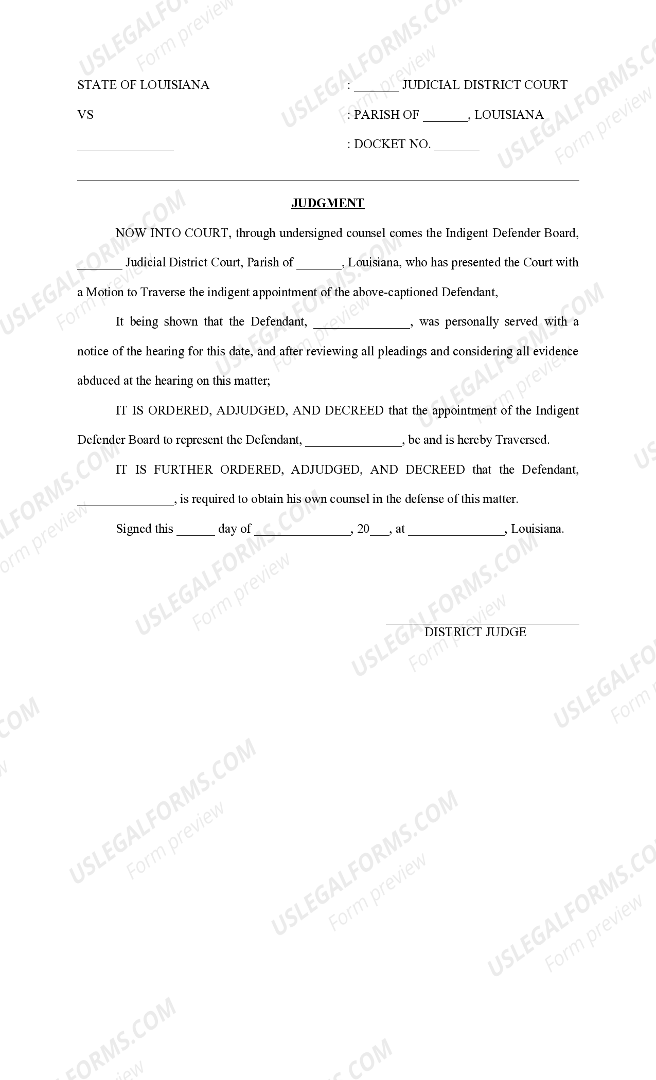 Louisiana Judgment on Motion to Traverse Motion To Traverse US