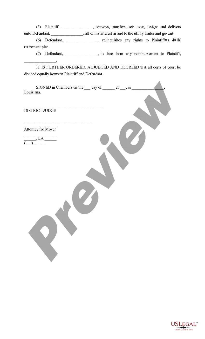 Preview Amended Judgment on Rule with Community Property in Divorce