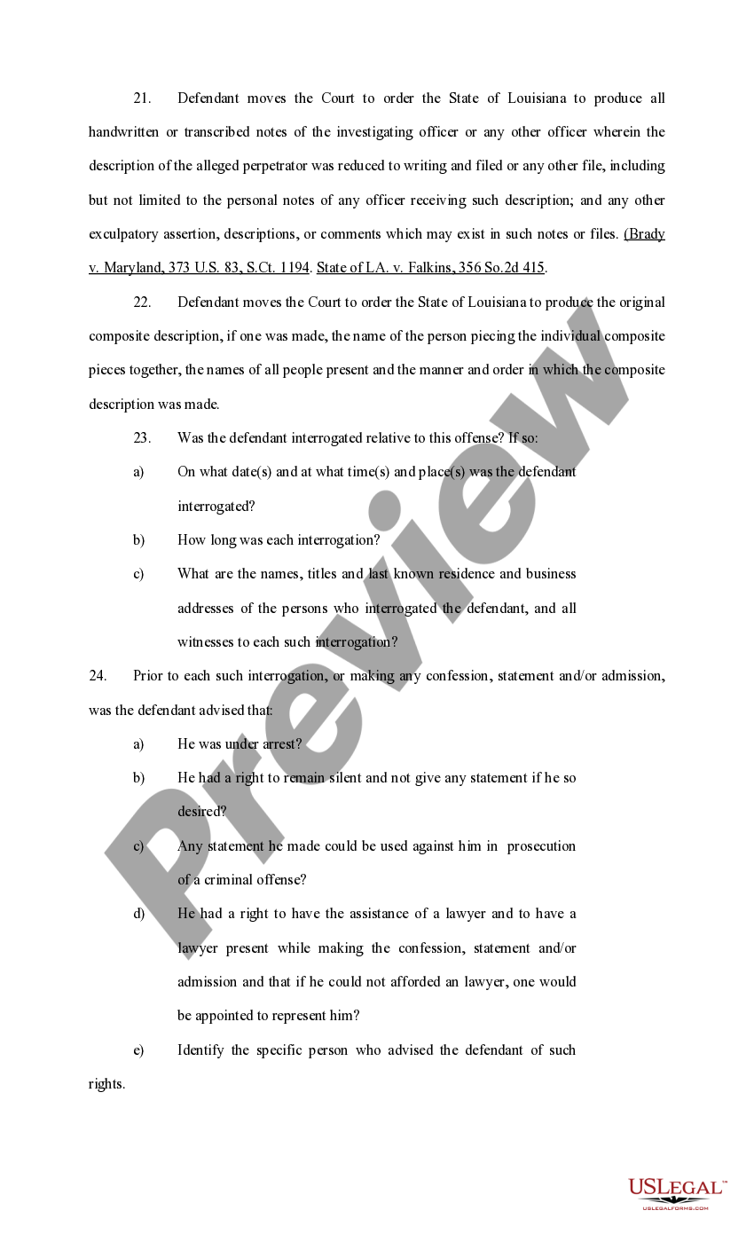 Louisiana Request and Motion for Discovery Louisiana Inspection Form US Legal Forms