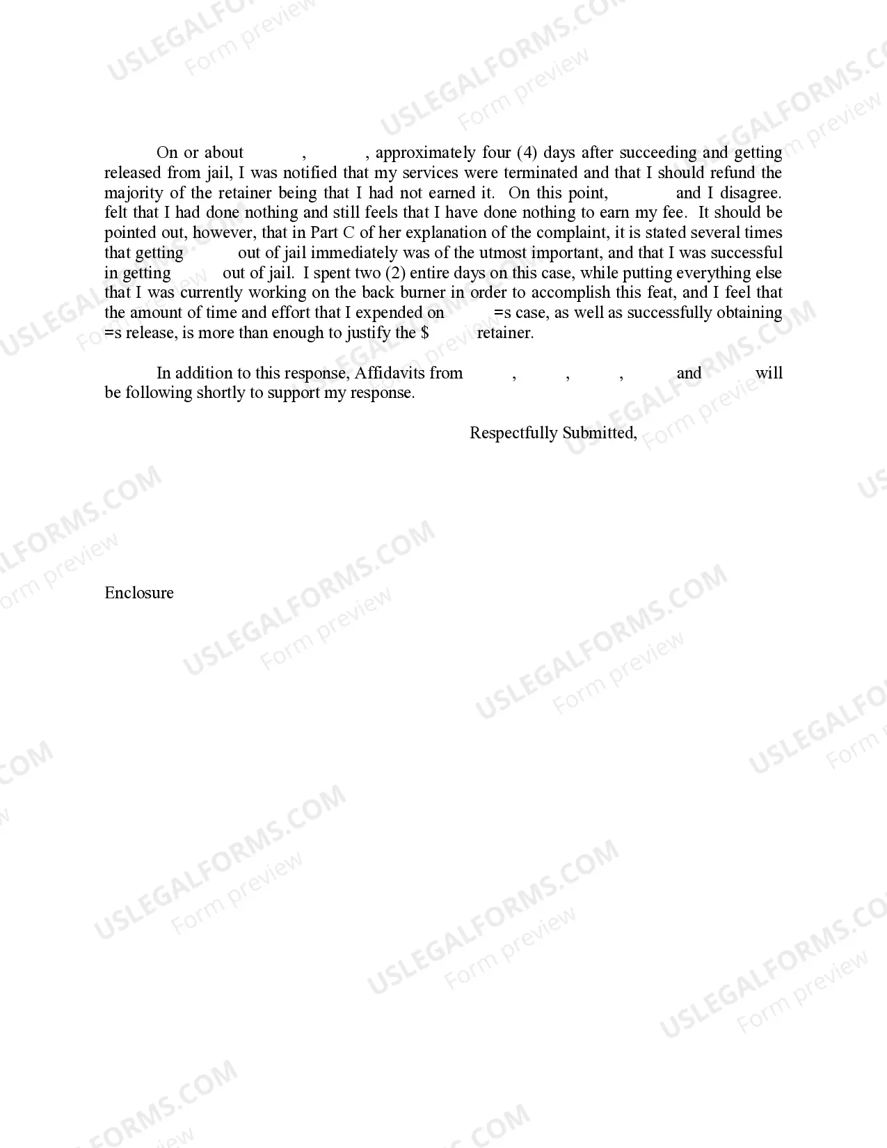 Preview Letter to Louisiana Attorney Disciplinary Board - Response to Complaint