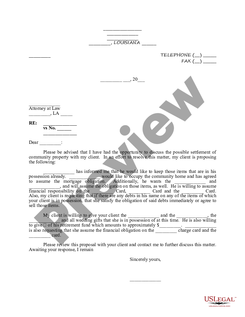 Property Settlement Letter With No Experience | US Legal Forms