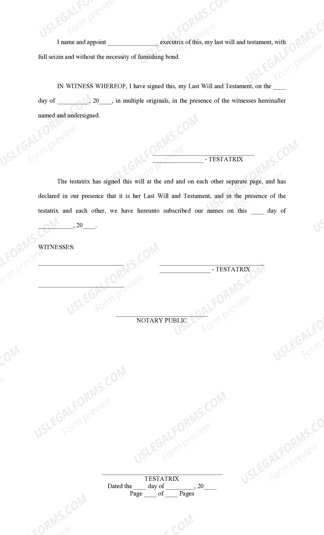 Preview Last Will and Testament, Spouse, No Children