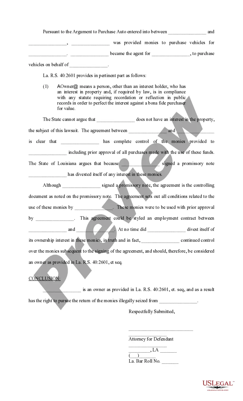 Preview Memorandum in Opposition to Exception of No Right of Action