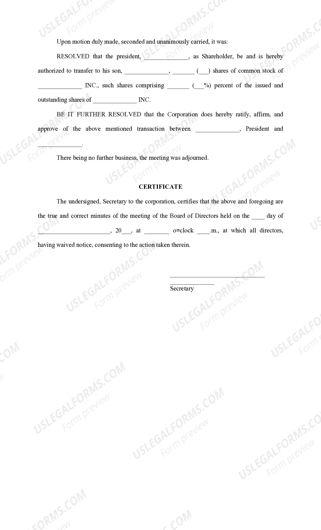 Preview Minutes of Board of Directors Meeting