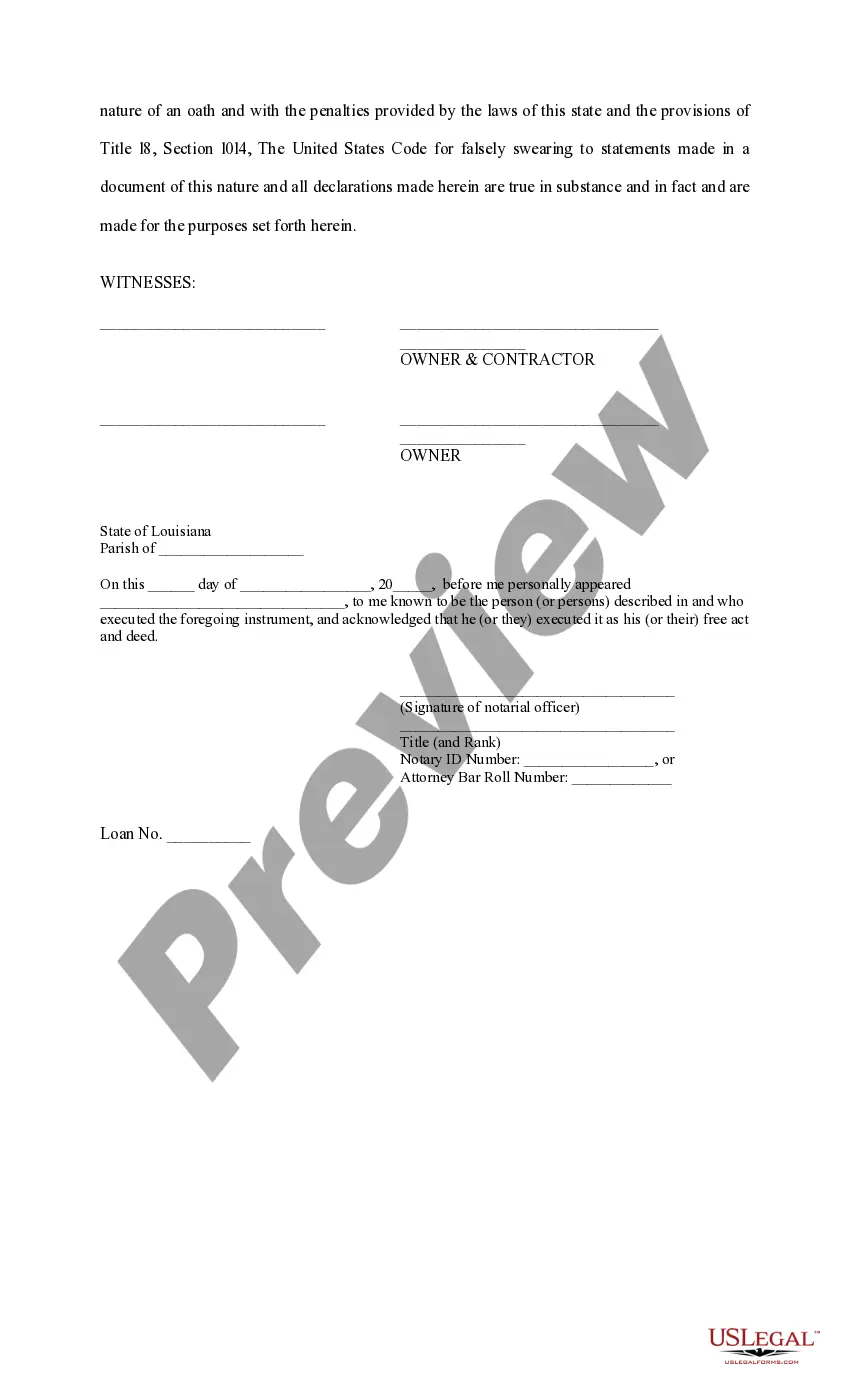 Preview No Lien Affidavit