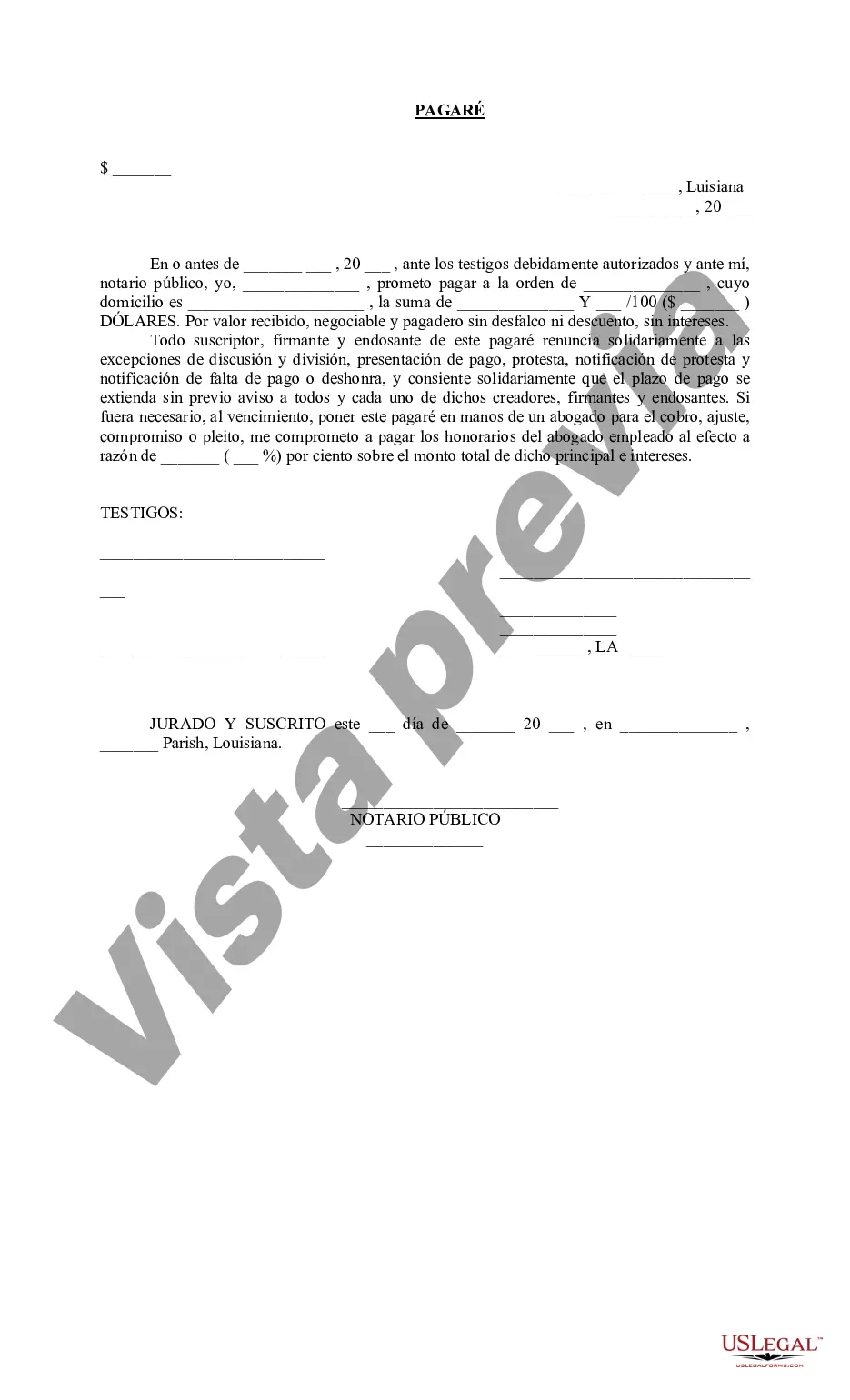 Preview Pagaré - No garantizado - Sin intereses