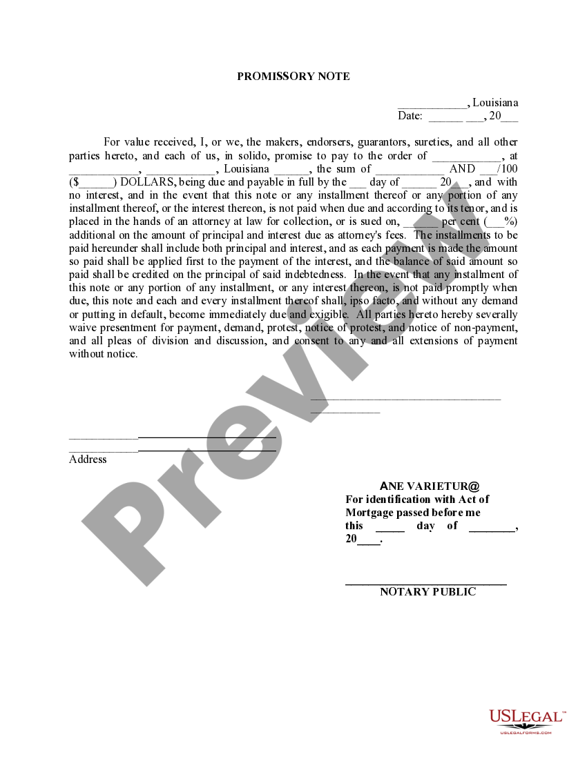 Louisiana Promissory Note Ne Varietur Ne Varietur Louisiana US