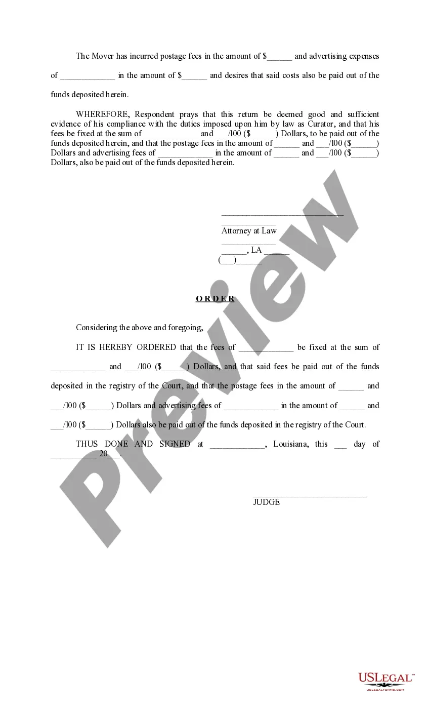 Preview Return of Notary and Order to Fix Fees - Curator Appointment