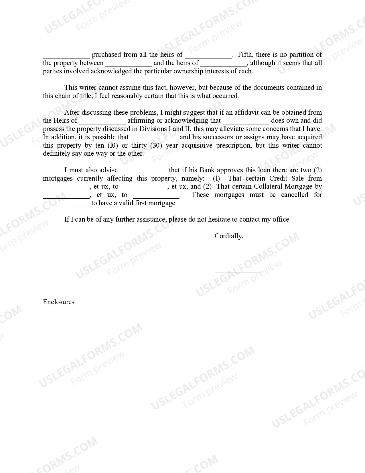 Preview Attorney Letter unable to certify title opinion