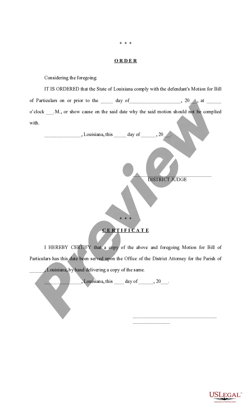 Preview Motion for Bill of Particulars, and Order