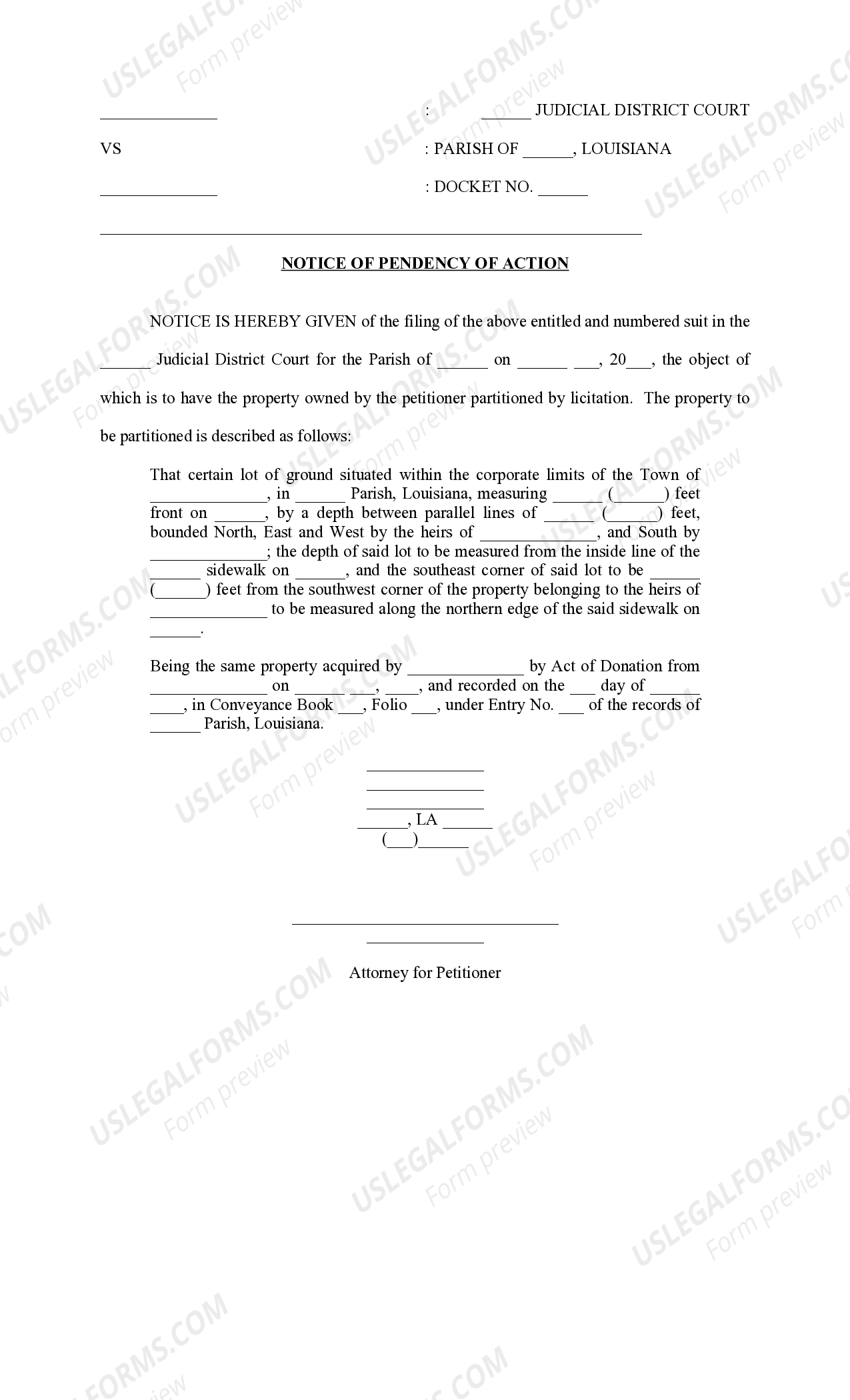 Louisiana Petition to Partition Property Petition To Partition