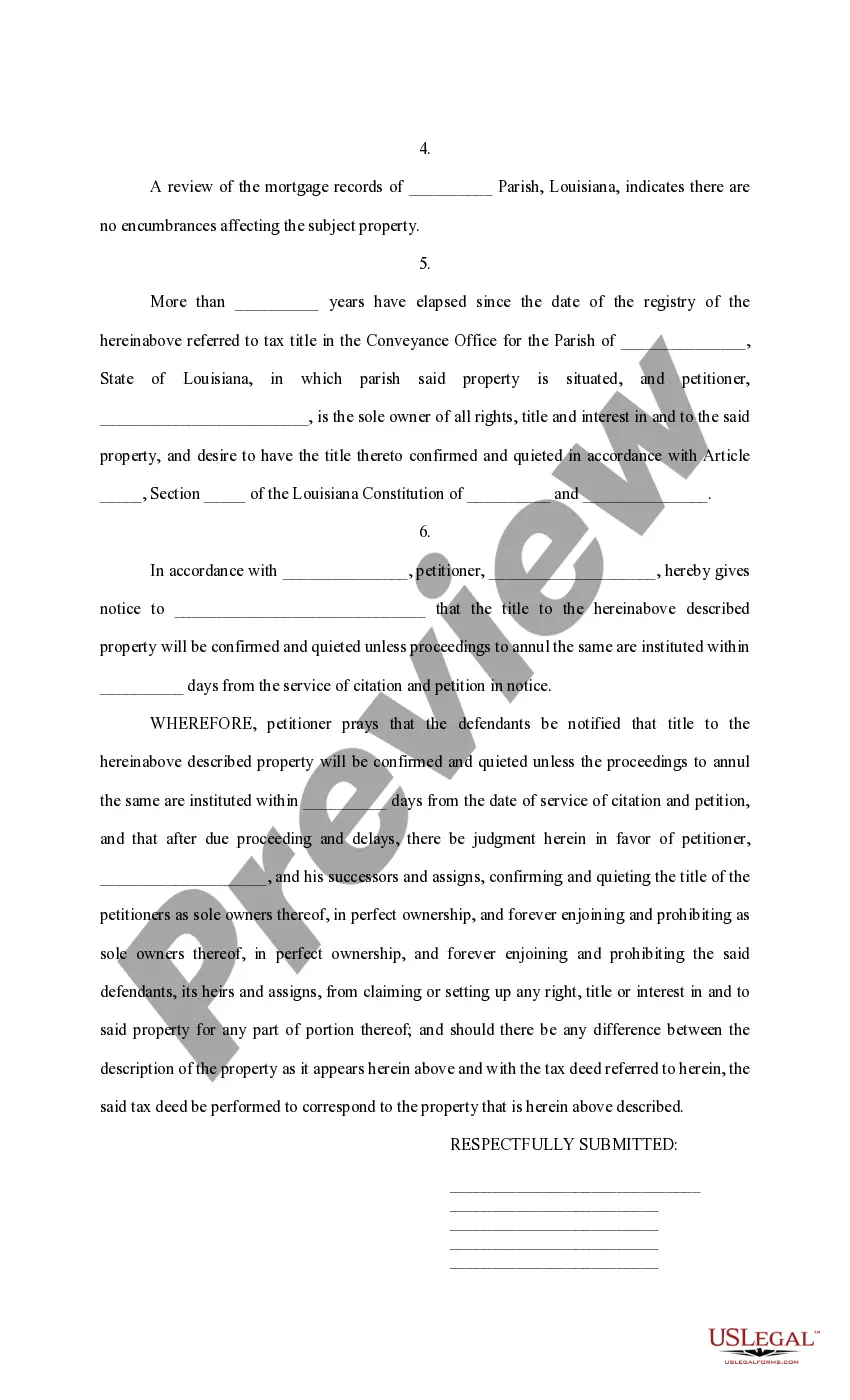 Preview Petition to Quiet Tax Title