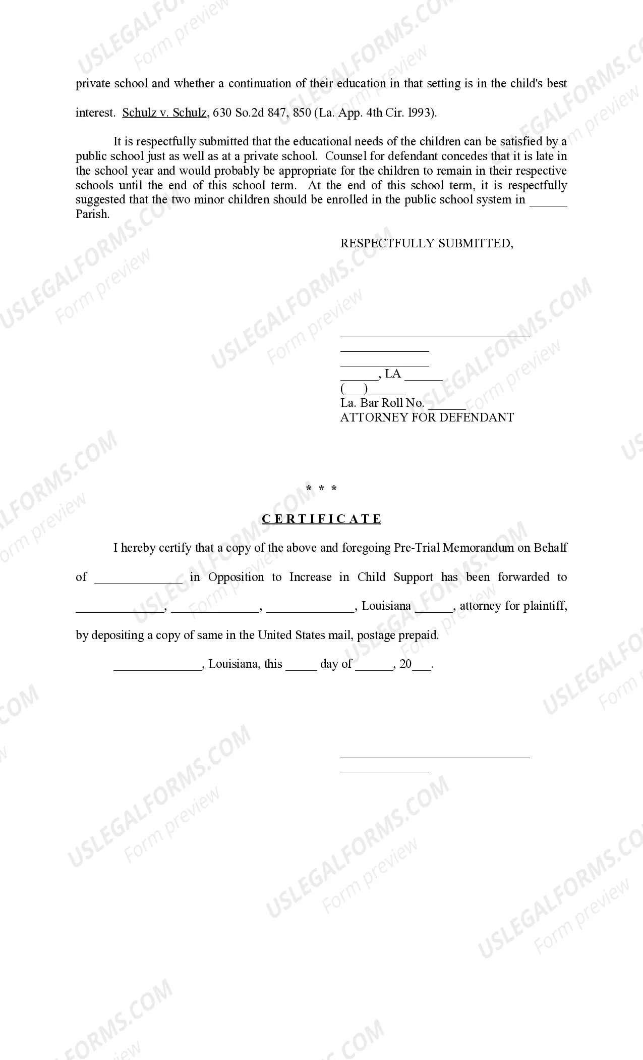 Preview Pretrial Memorandum of defendant, opposing increased child support for private school