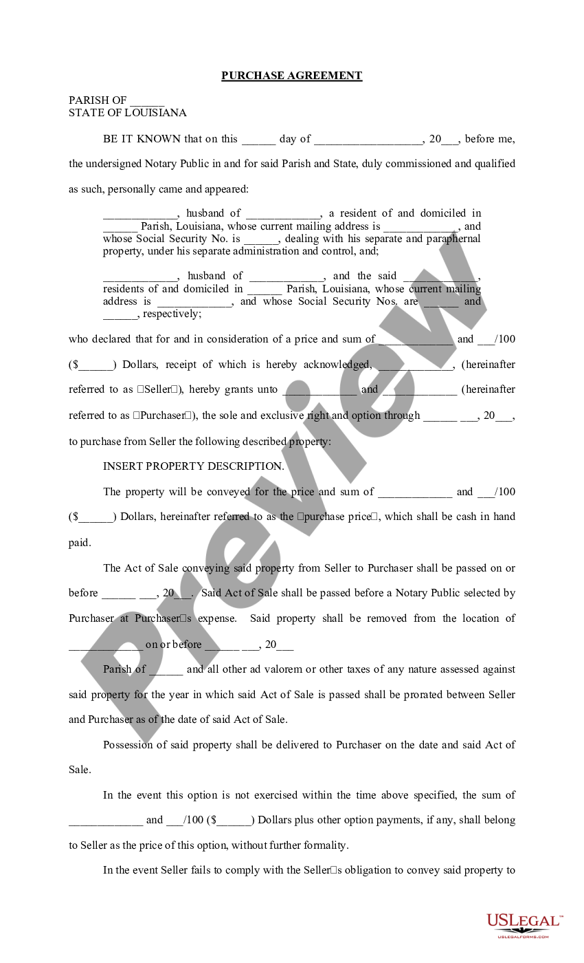 Louisiana Purchase Agreement Purchase Agreement For House US Legal   1 