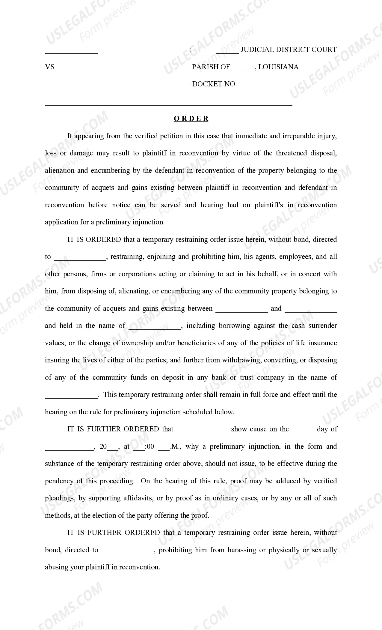 Preview Answer and Reconventional Demand for Alimony Pendente Lite, Child Support and Restraining Order