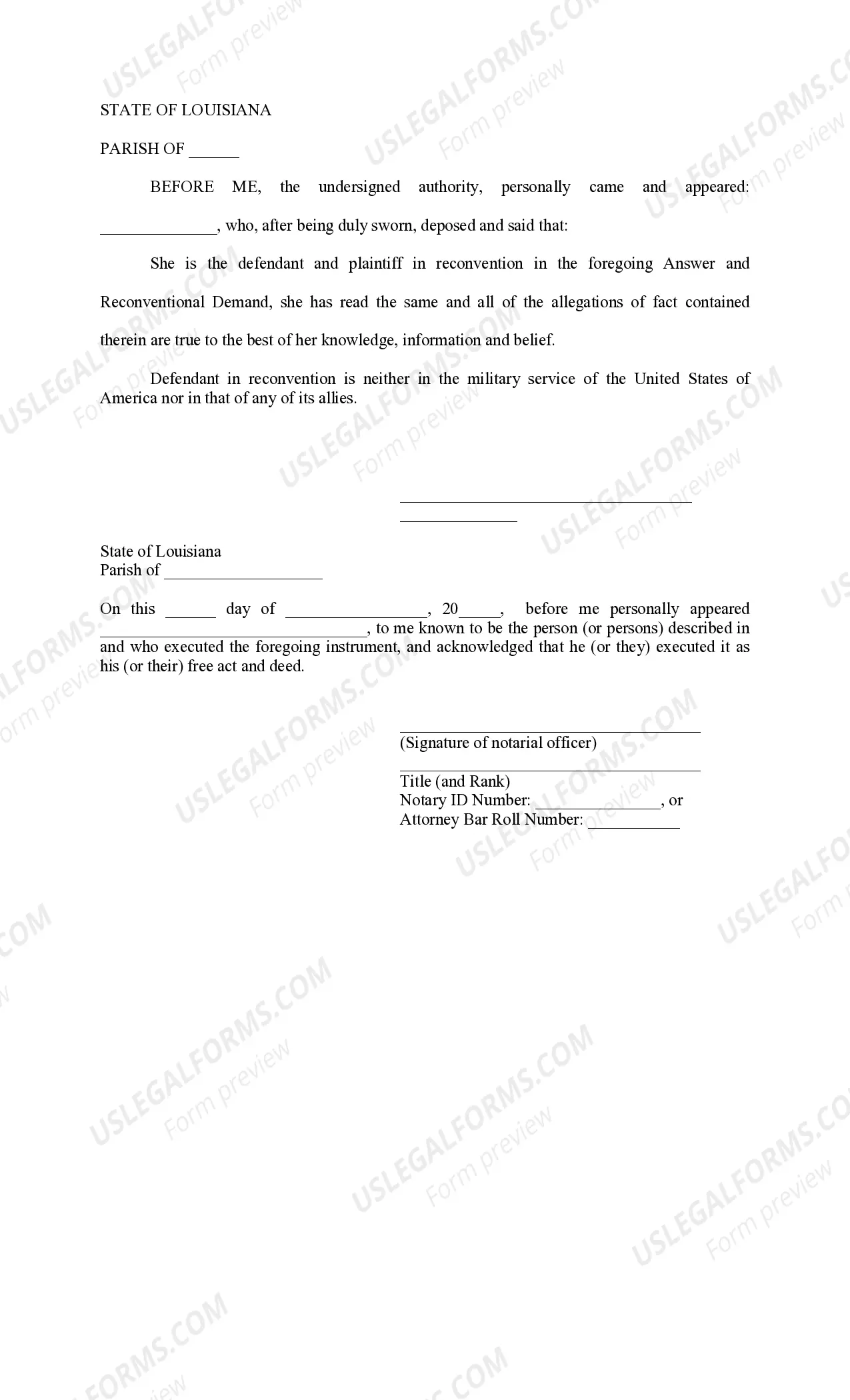 Preview Answer and Reconventional Demand for Alimony Pendente Lite, Child Support and Restraining Order