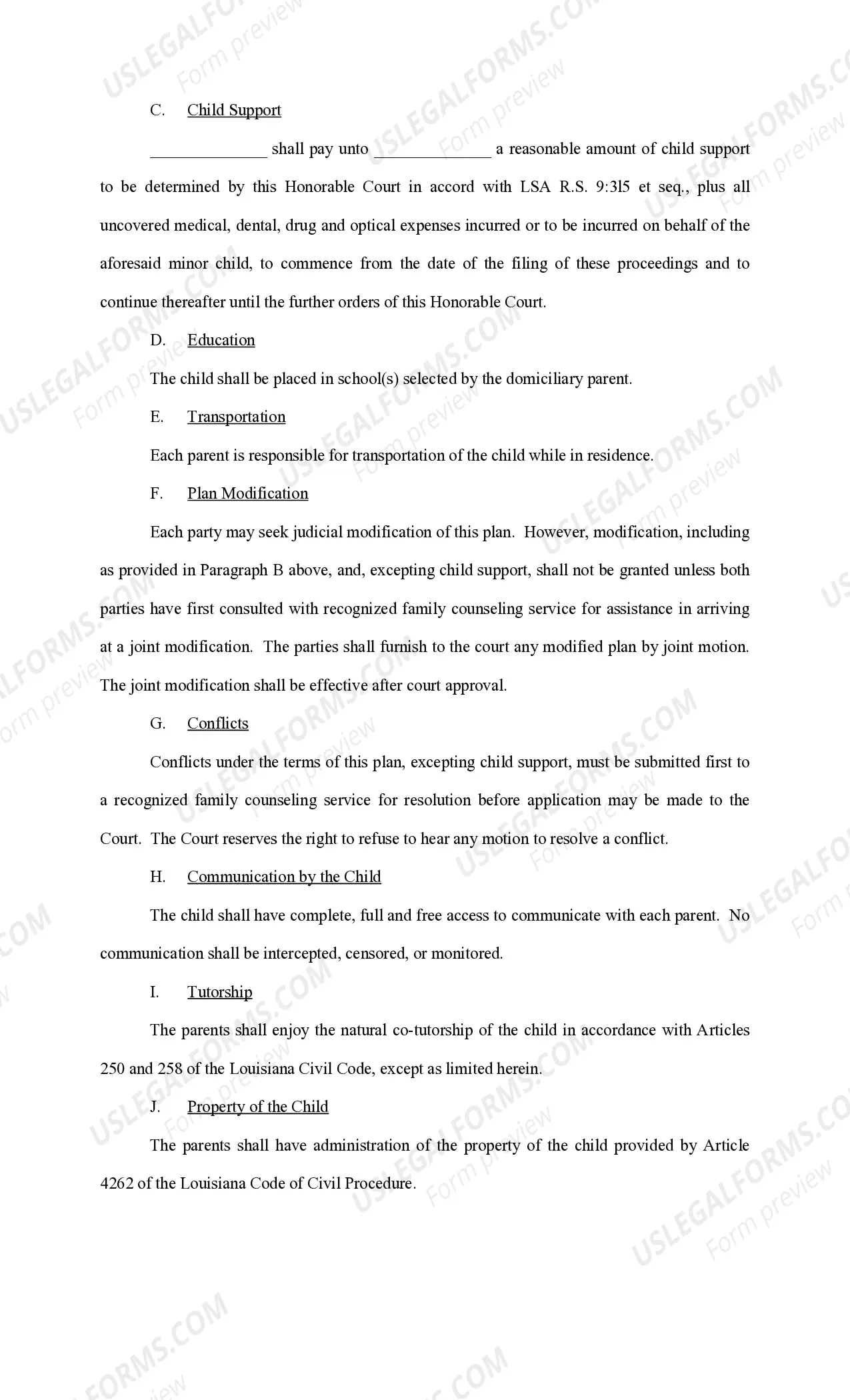 Preview Answer and Reconventional Demand for Alimony Pendente Lite, Child Support and Restraining Order