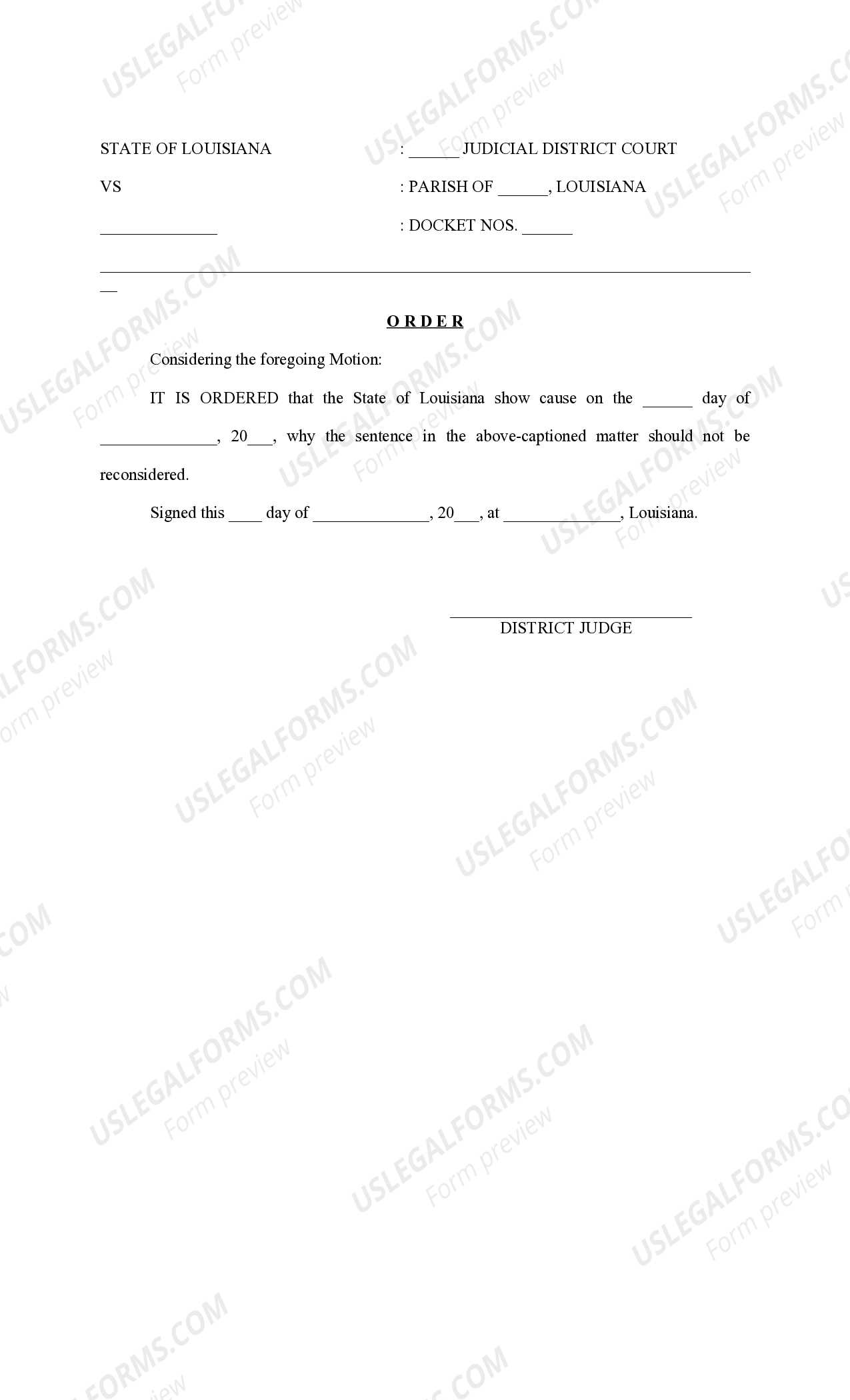 Louisiana Motion and Order to Reconsider Sentence Motion To