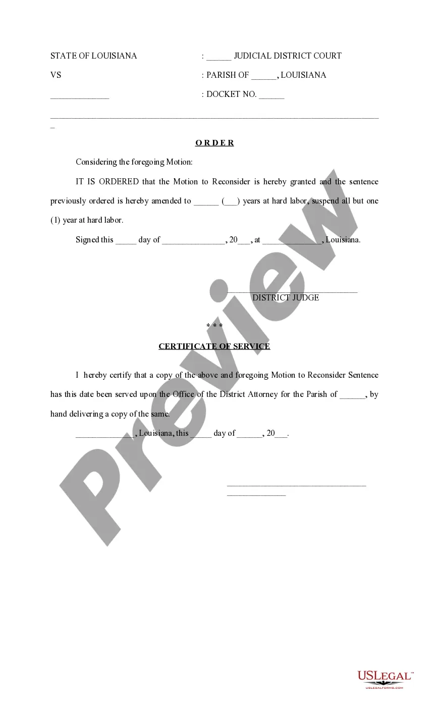 Preview Motion and Order to Reconsider Sentence