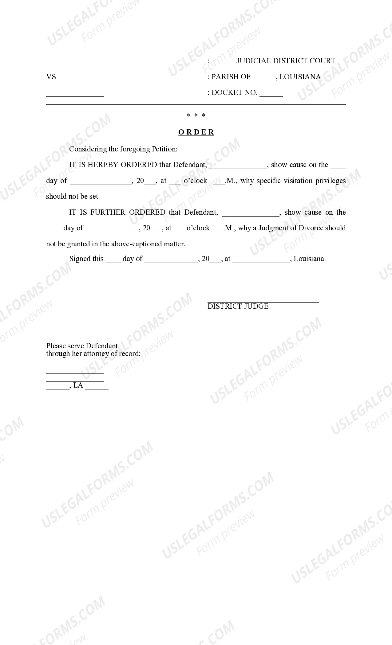 Preview Rule for Divorce and to Set Visitation