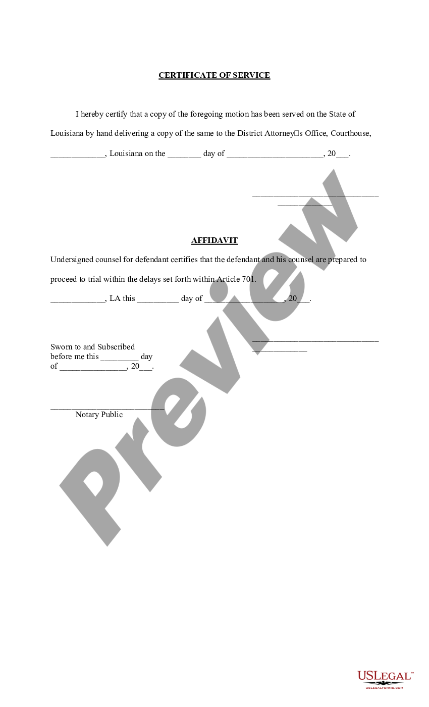 Motion For Speedy Trial Form With Decimals | US Legal Forms