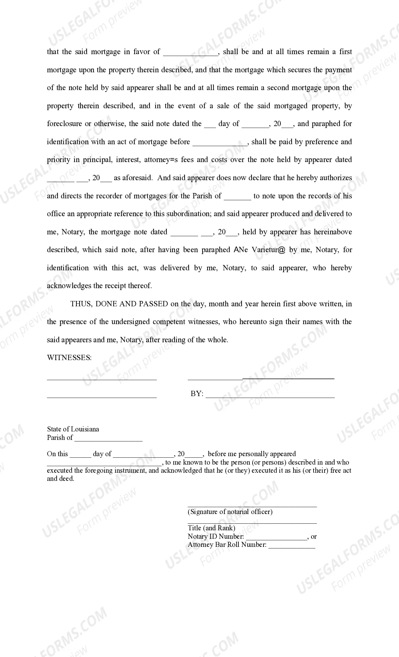 Preview Act of Subordination