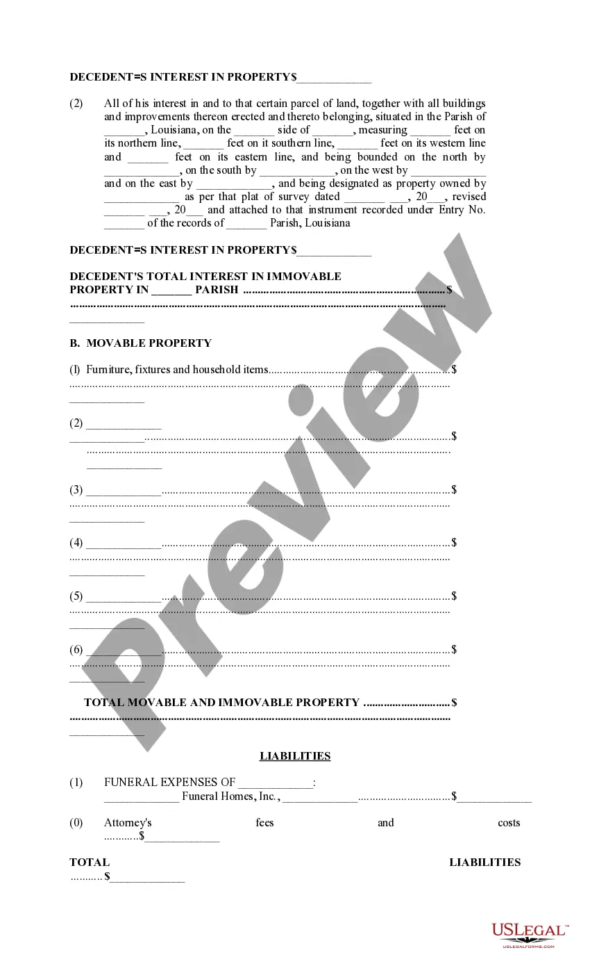 Preview Petition for Probate and Possession, Heirship or Descent Affidavit, Sworn Descriptive List, Judgment and Order