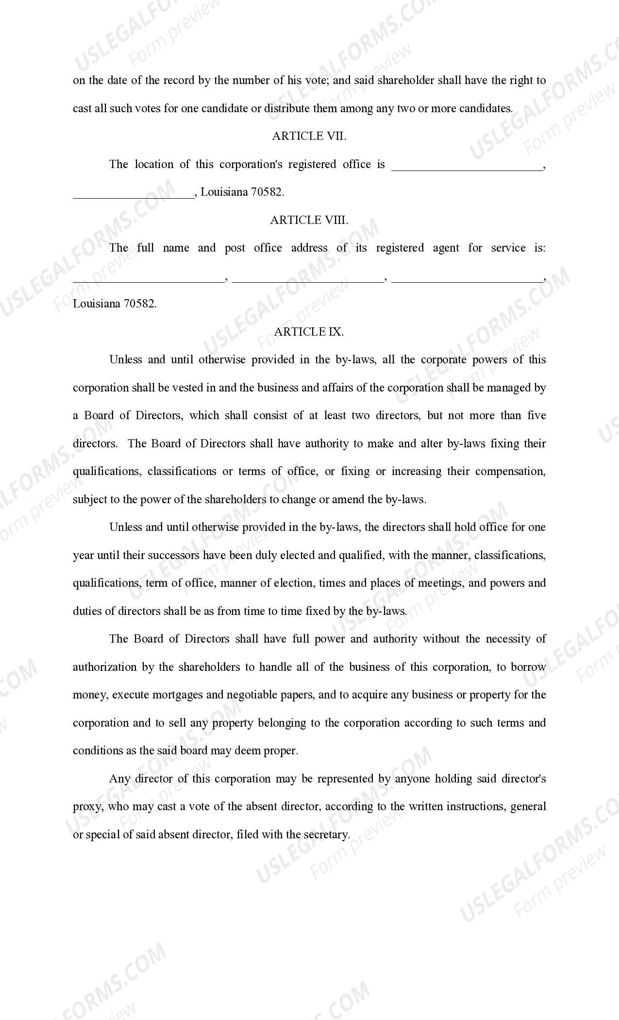 Preview Articles of Incorporation, Initial Report by a Domestic Corporation and Affidavit of Acceptance of Appointment by Designated Registered Agent
