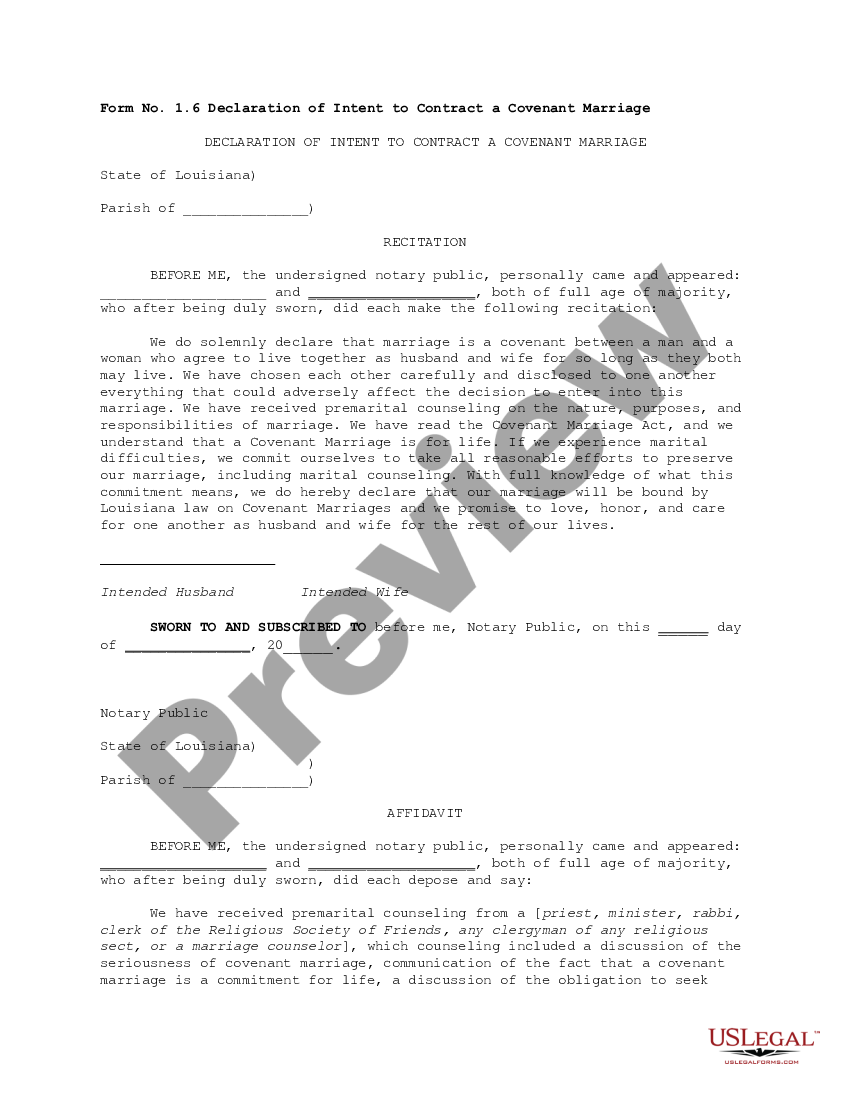 Louisiana Covenant Marriage Divorce Forms Us Legal Forms 6927