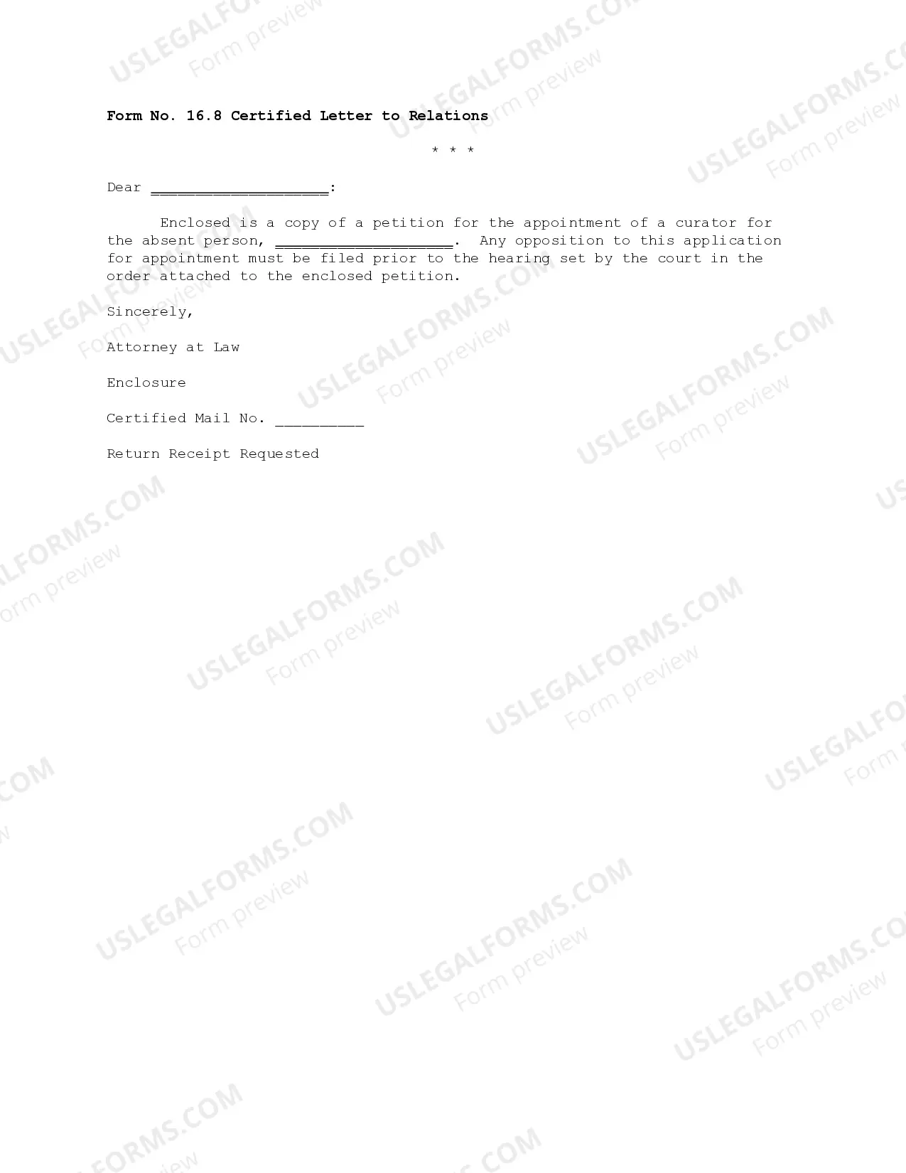 Preview Packet concerning the appointment of representation for absent defendant