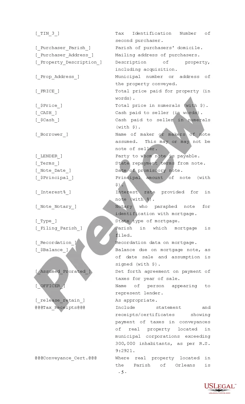 Preview Sale with Assumption of Mortgage