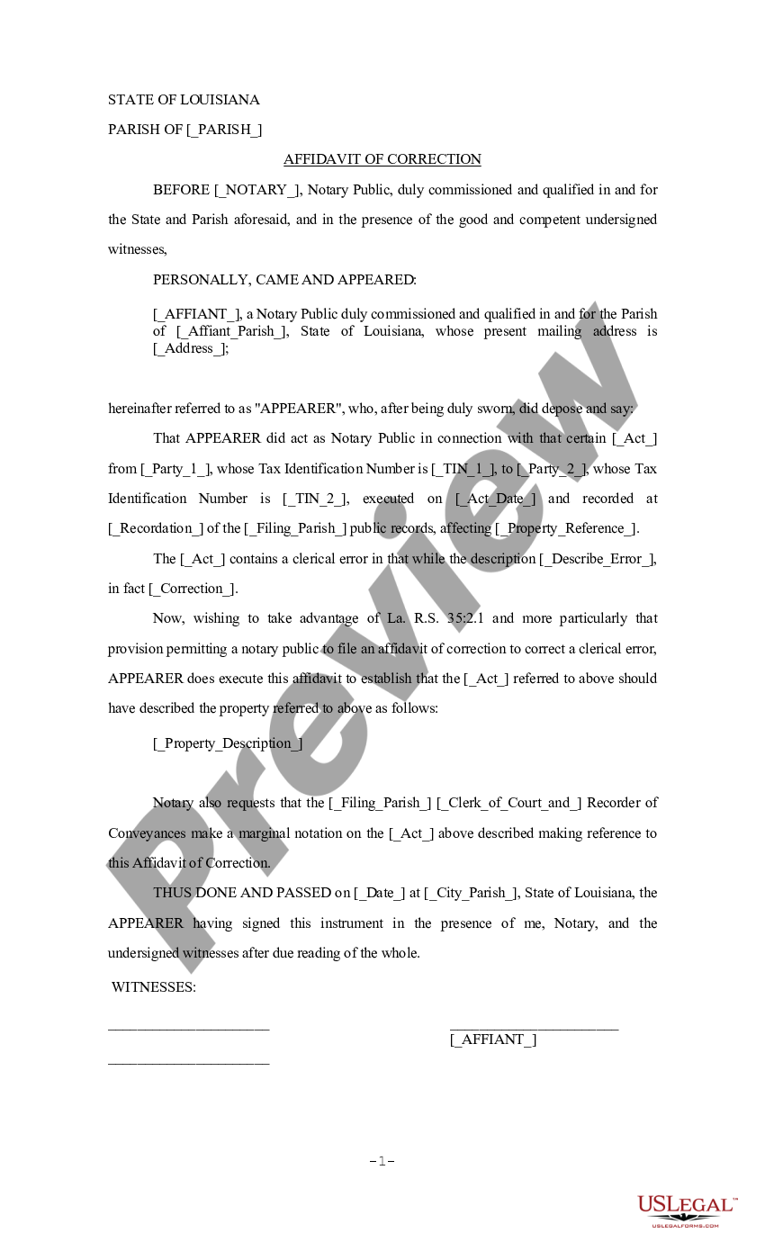 Affidavit Of Correction Form Louisiana Us Legal Forms 1197