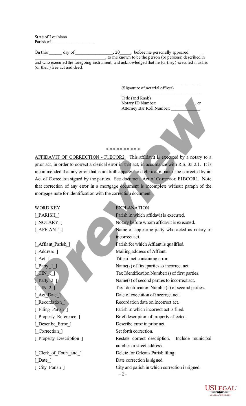 Affidavit Of Correction Form Louisiana Us Legal Forms 1473