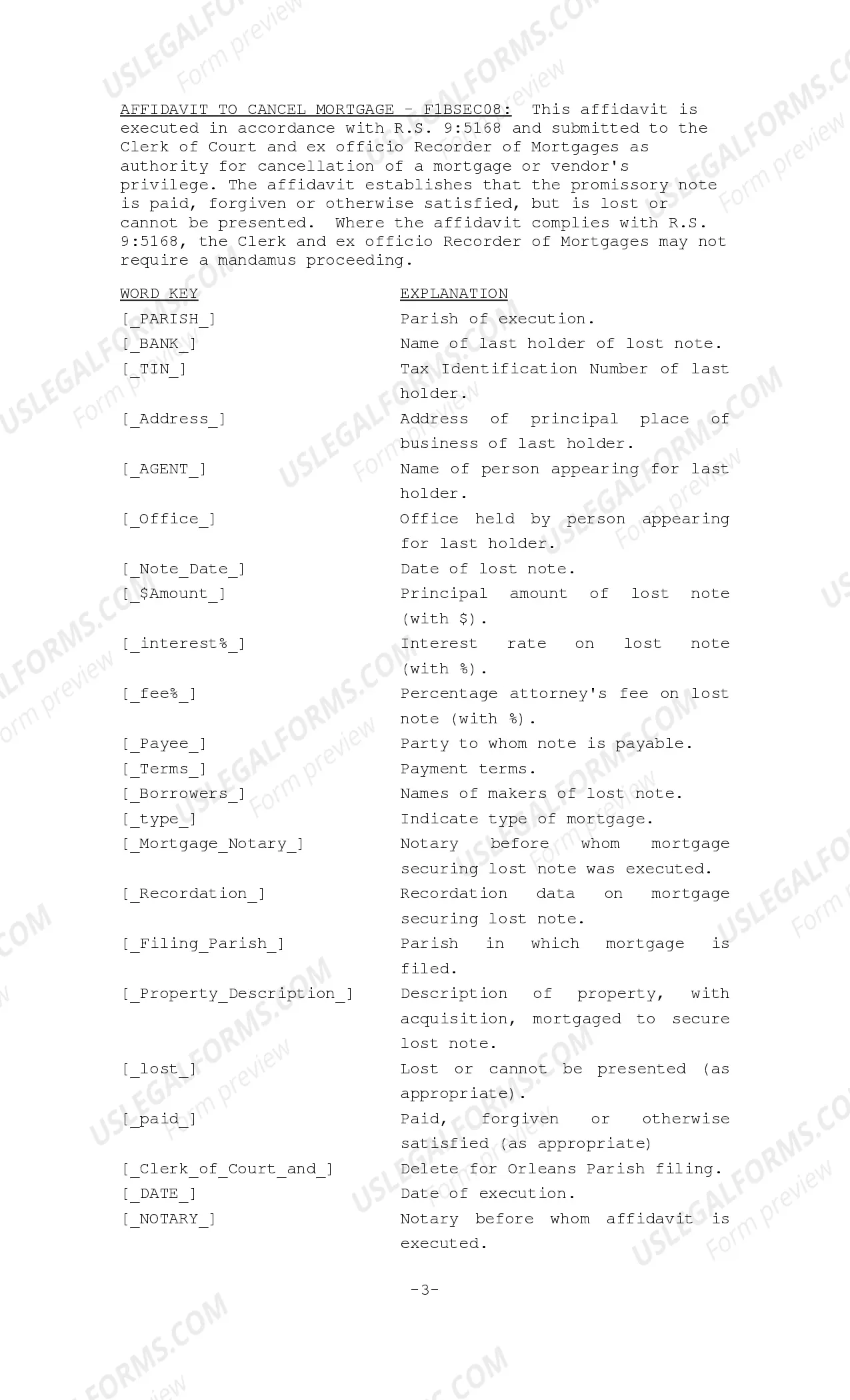 Preview Affidavit to Cancel Mortgage