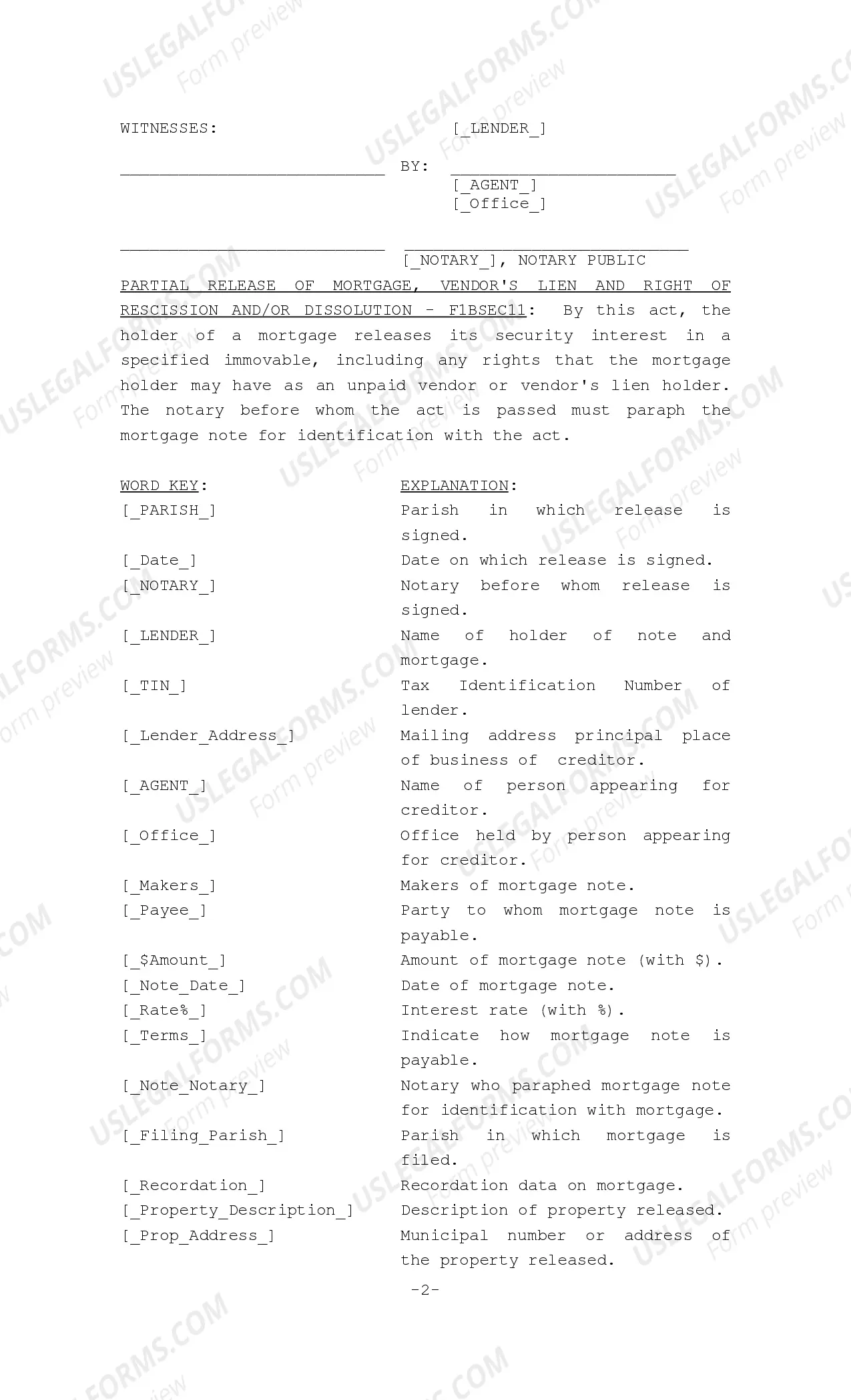 Preview Partial Release of Mortgage, Vendor's Lien and Right of Rescission or Dissolution