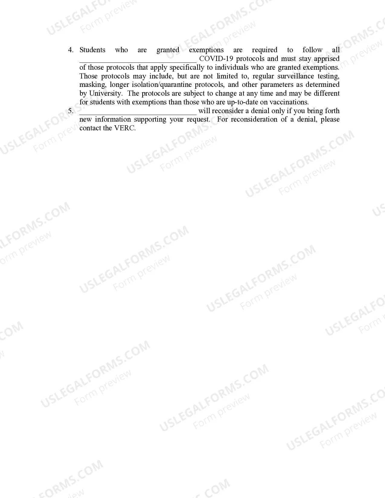Preview Request for COVID-19 Vaccination Religious Exemption at a college and/or university.