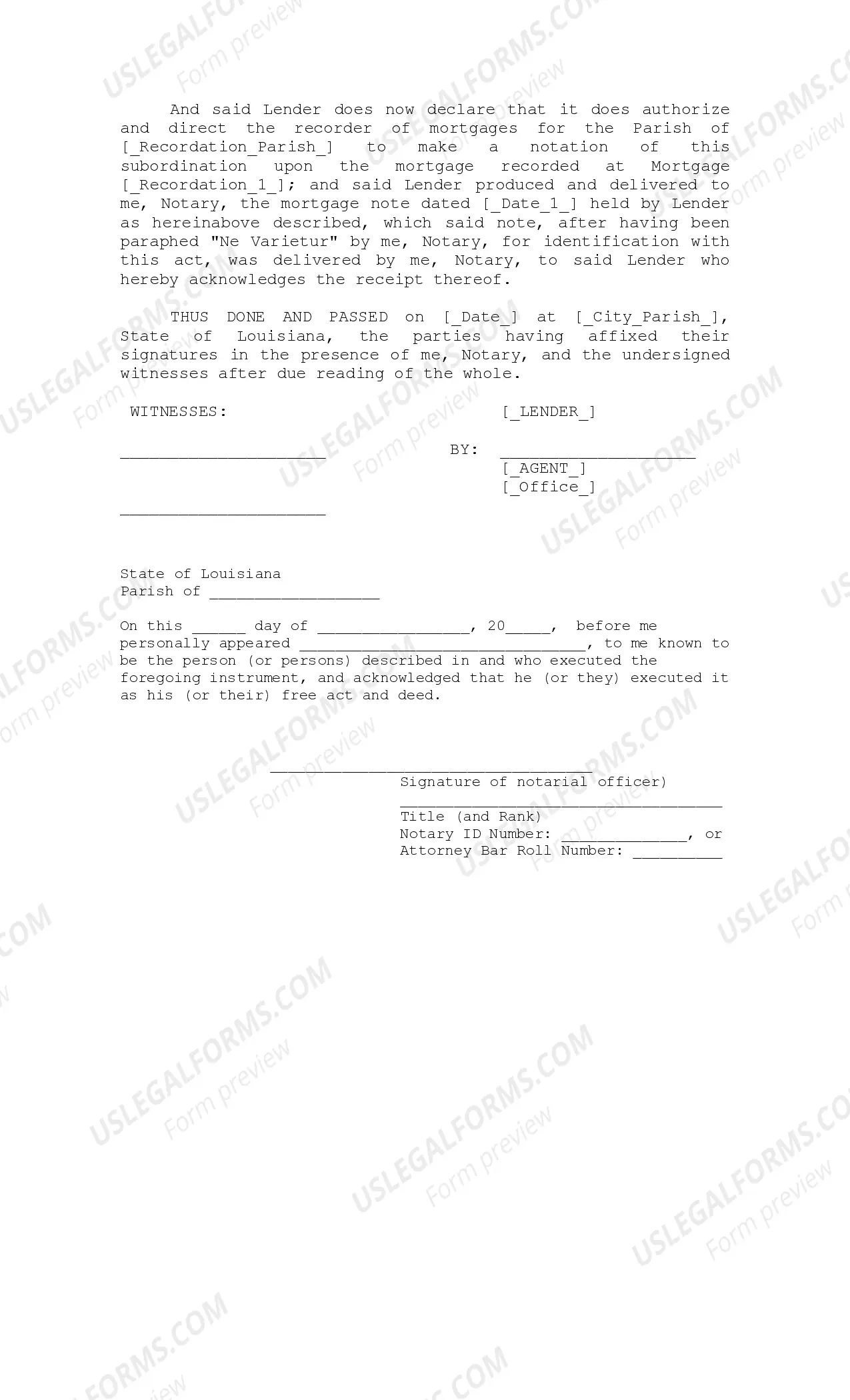 Preview Subordination of Mortgage