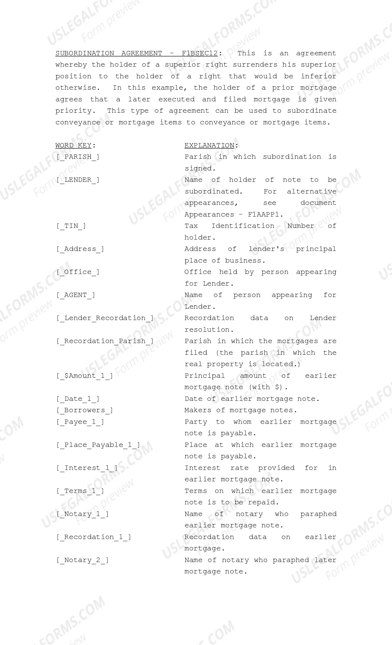 Preview Subordination of Mortgage