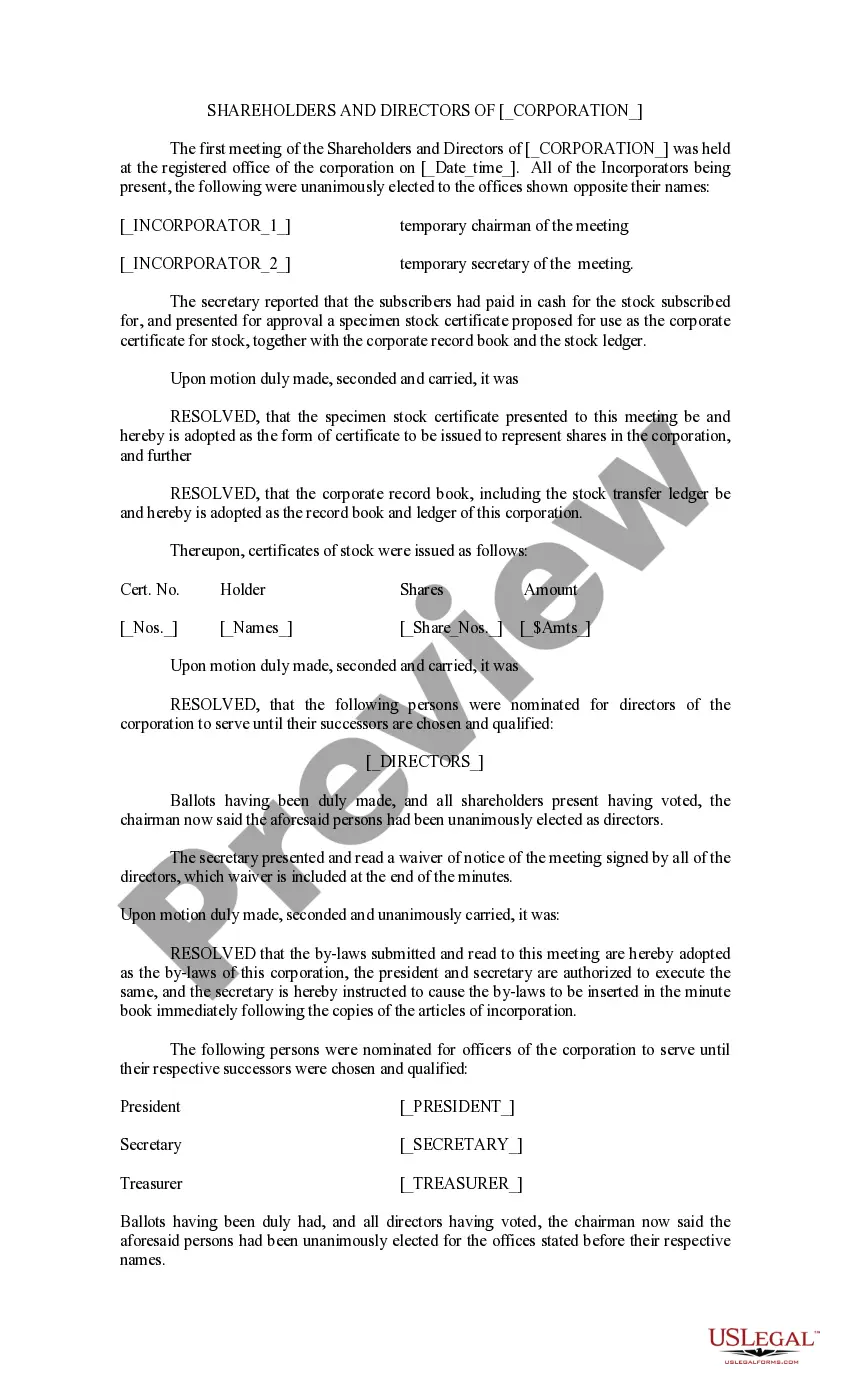 Preview Minutes of the First Meeting of the Company