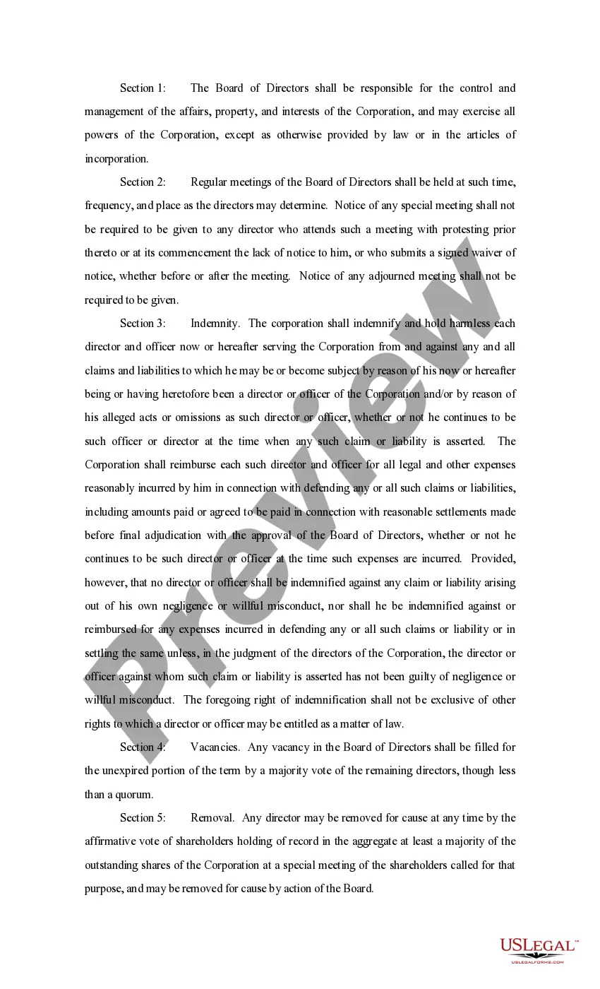 Preview Bylaws of Corporation