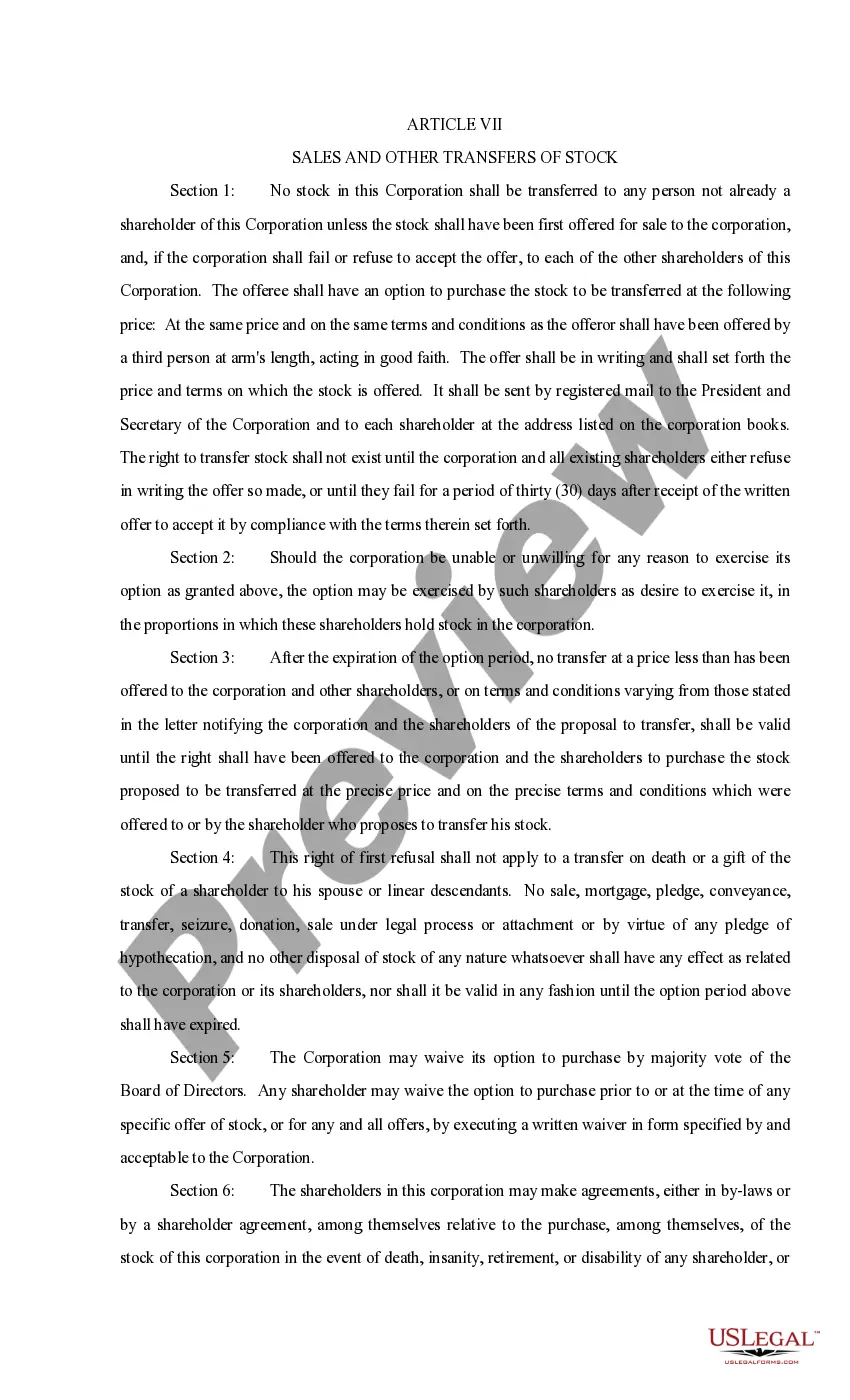 Preview Bylaws of Corporation