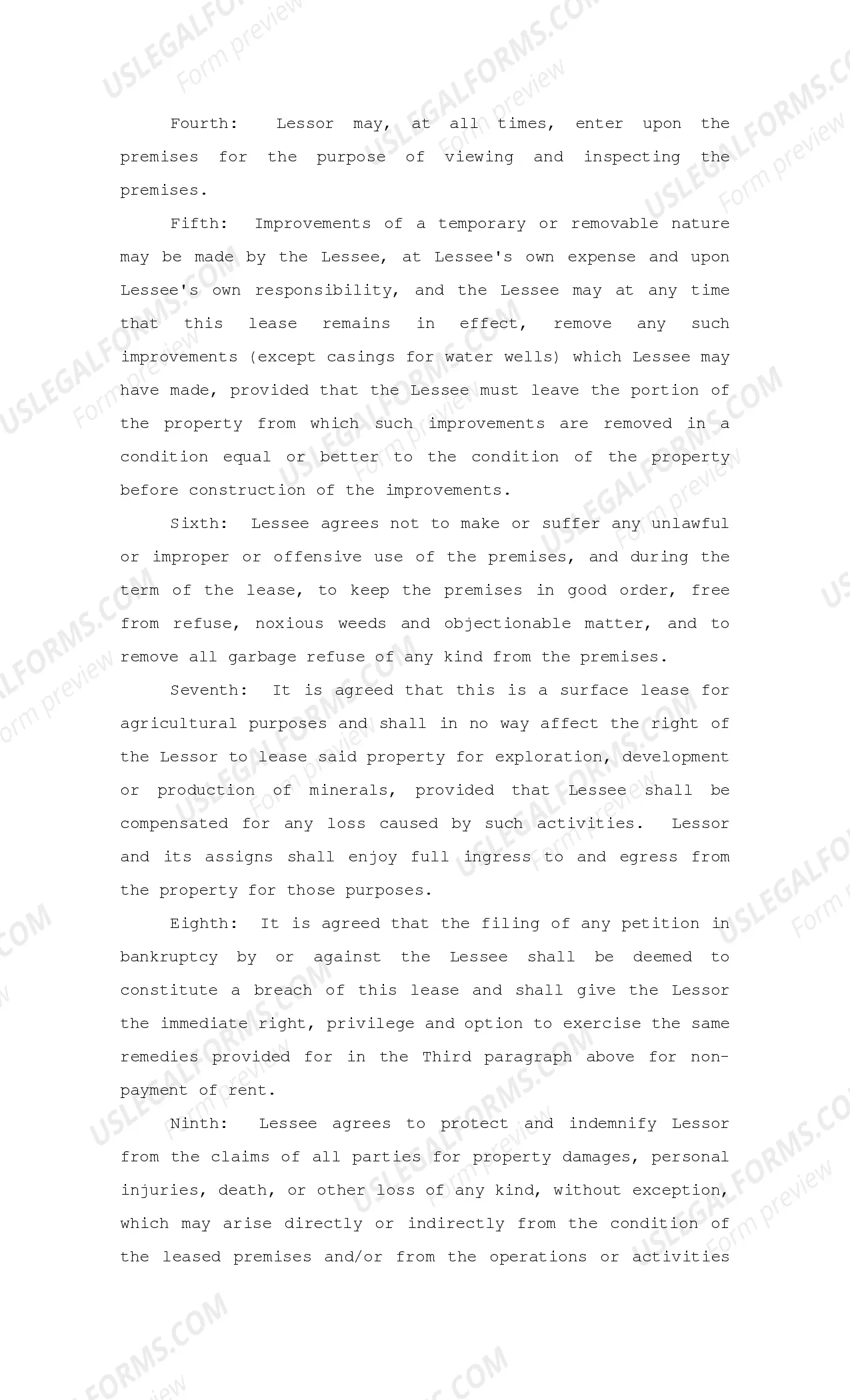 Preview Agricultural Lease