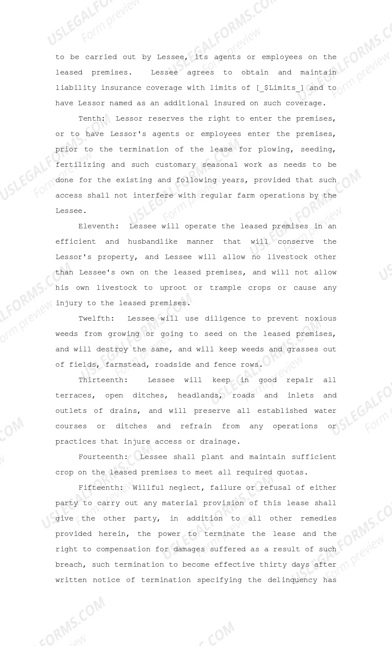 Preview Agricultural Lease