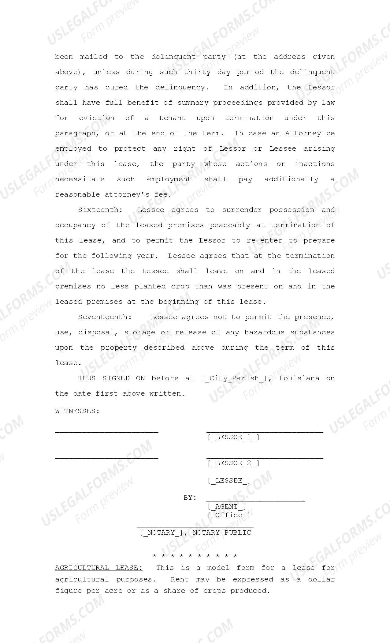 Preview Agricultural Lease