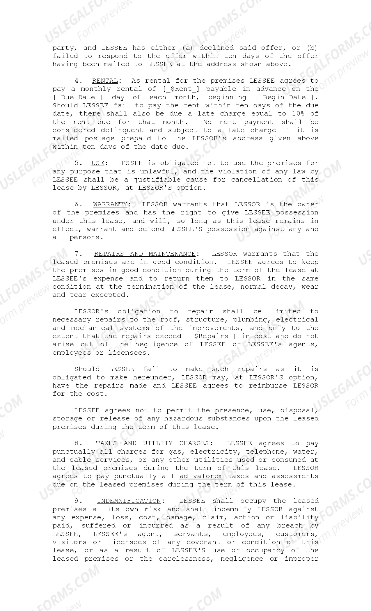 Preview Commercial Lease