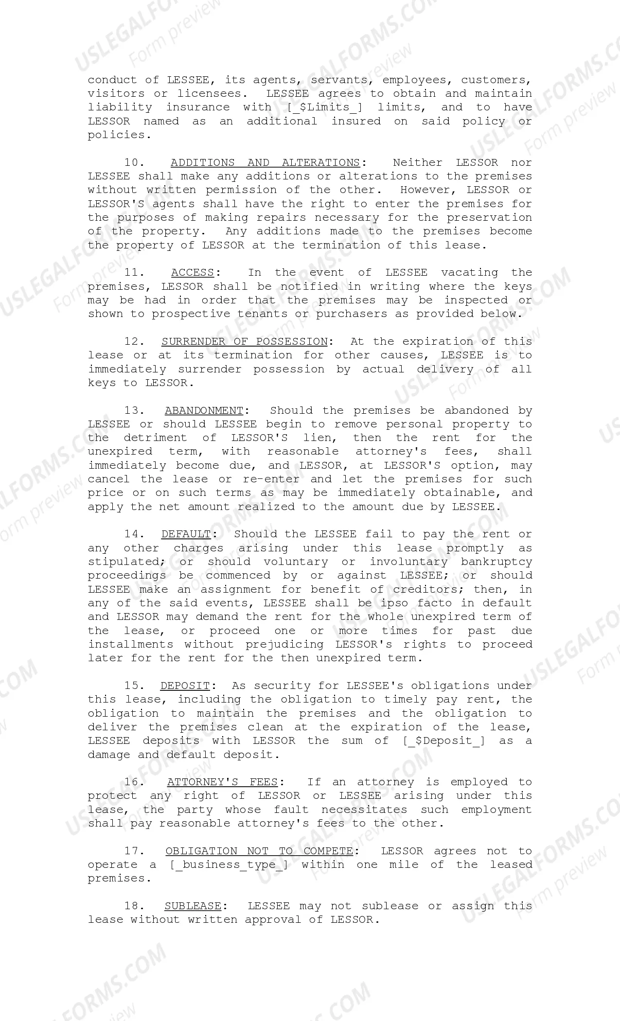 Preview Commercial Lease